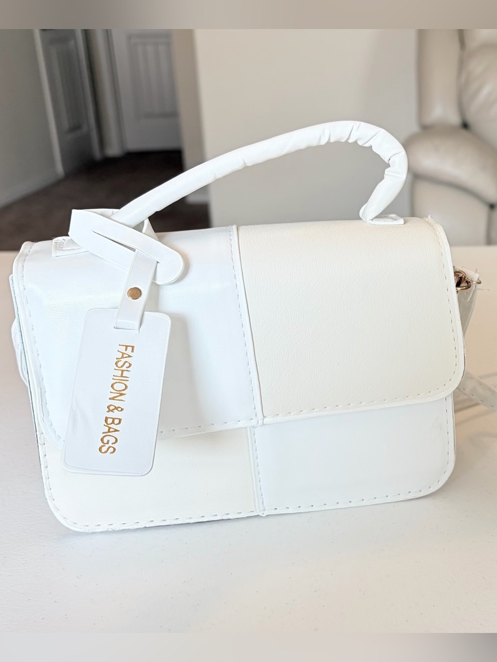 White Top-Handle Crossbody Bag. - Picture 3 of 6